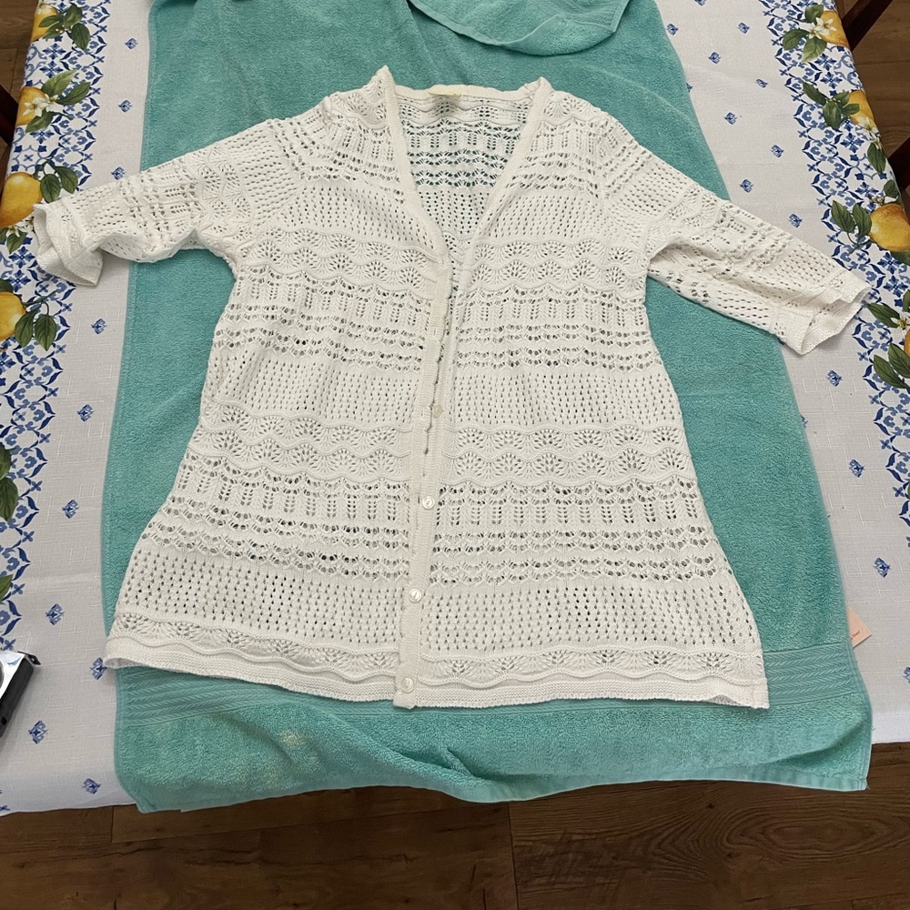 Blair white Crochet Sweater short sleeve light weight xl